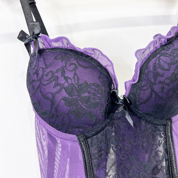 NWT Spree Intimates purple black lace bustier with thong lingerie set Size Small - Picture 1 of 7